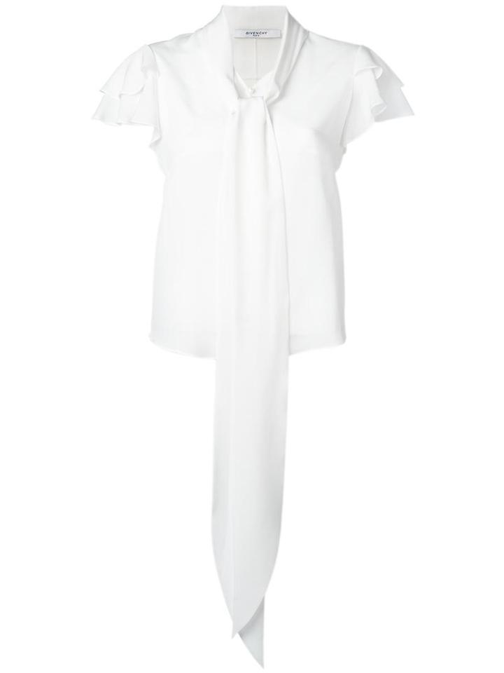Givenchy Ruffle Sleeve Pussybow Blouse, Women's, Size: 38, White, Silk