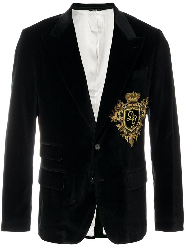 Dolce & Gabbana Logo Crest Velvet Blazer - Black