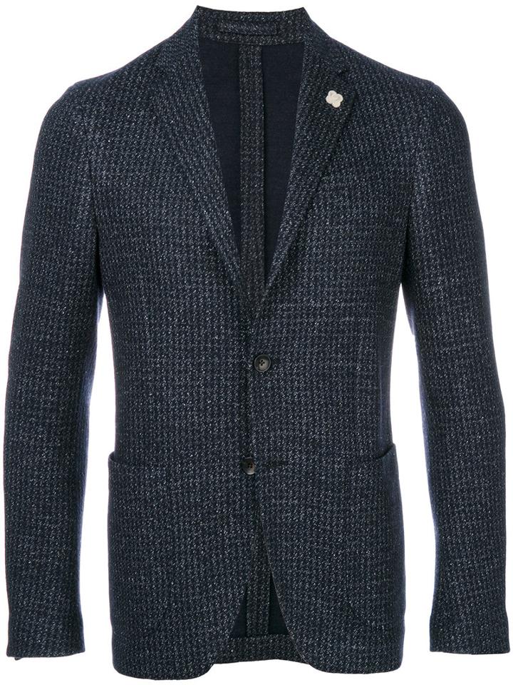 Lardini - Dogtooth Two Button Blazer - Men - Cotton/linen/flax/polyester/wool - 50, Blue, Cotton/linen/flax/polyester/wool