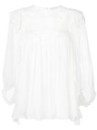 Chloé - Lace Ruffle Yoke Blouse - Women - Silk/cotton/polyester - 40, White, Silk/cotton/polyester