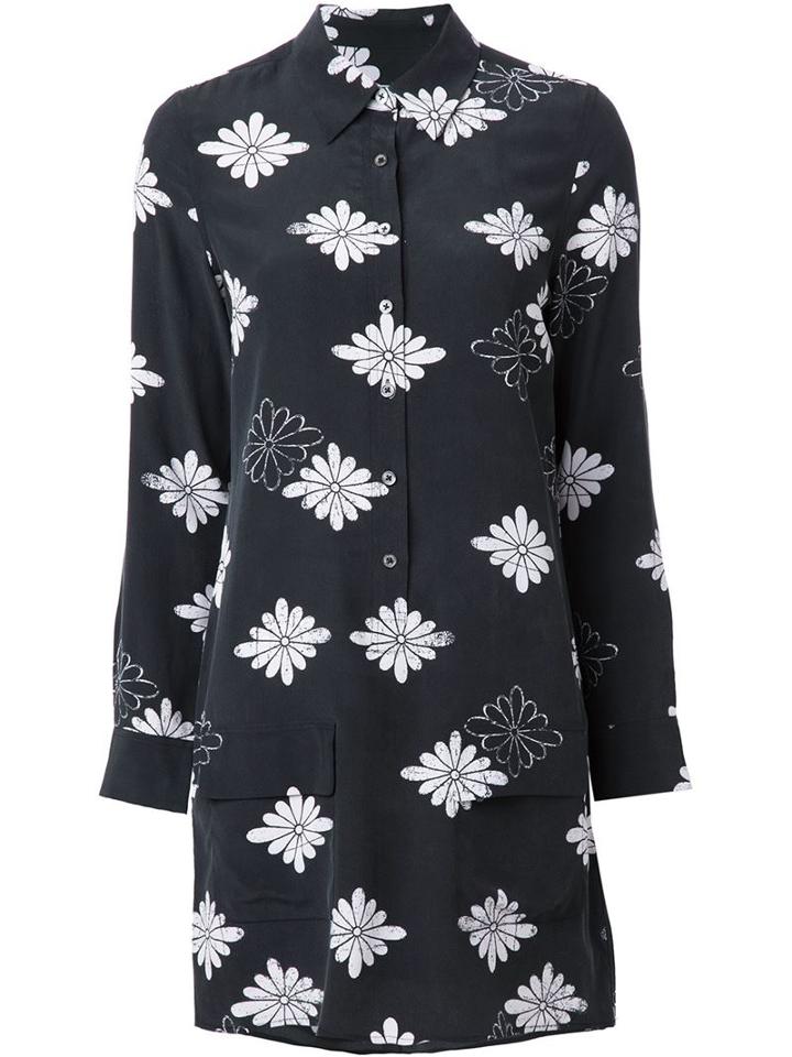 Equipment Flower Print Shirt Dress, Women's, Size: S, Black, Silk