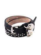 Alexander Mcqueen Skull Charm Bracelet, Adult Unisex, Black, Leather/metal Other