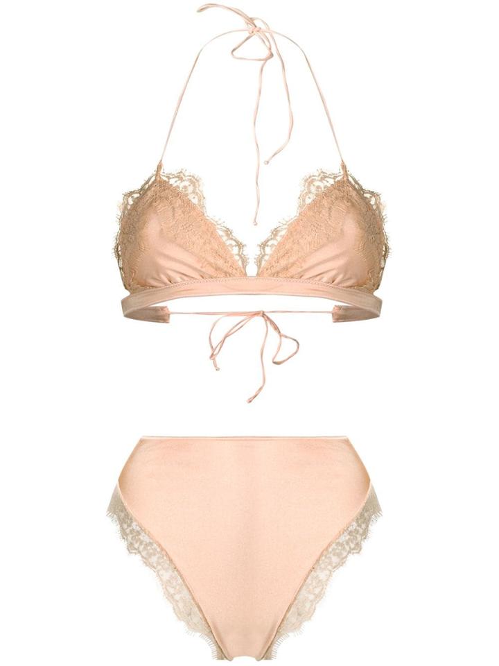 Oseree Lace Trim Bikini - Neutrals