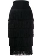 Norma Kamali Fringed Tiered Midi Skirt - Black