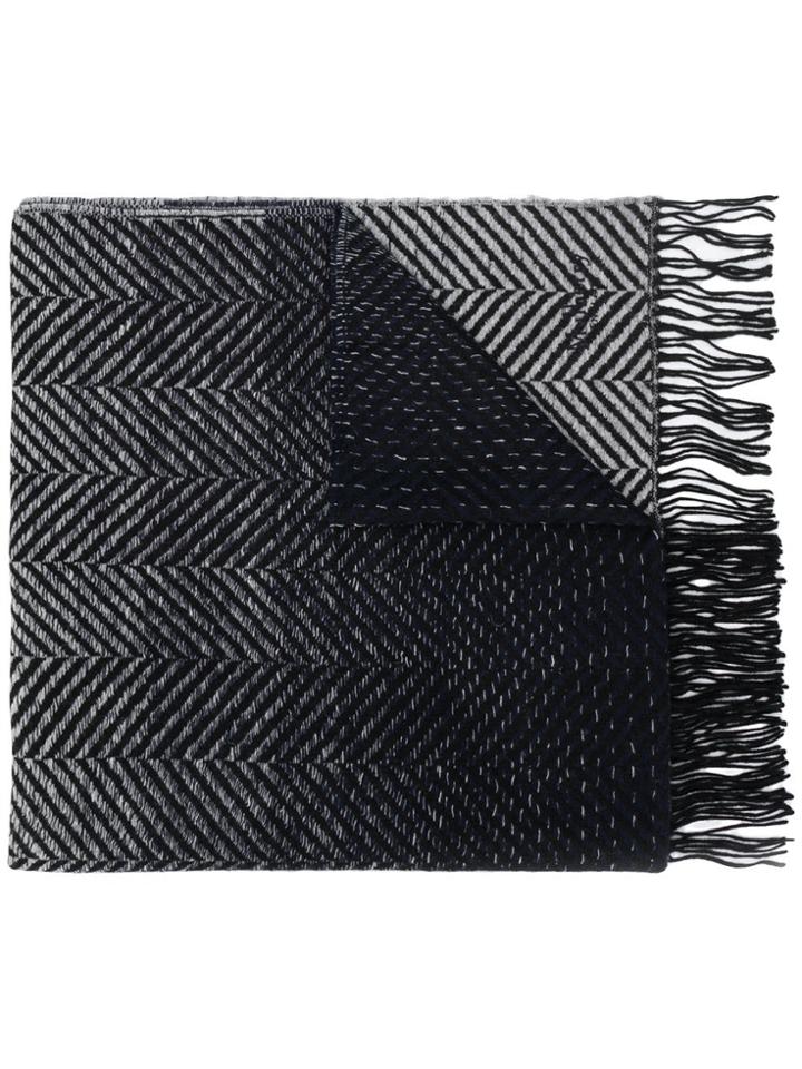 Mulberry Herringbone Fringed Scarf - Grey
