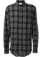 Saint Laurent Classic Plaid Shirt, Men's, Size: 39, Black, Viscose/tencel