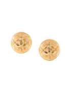 Chanel Pre-owned Cc Matelasse Stitch Round Earrings - Gold