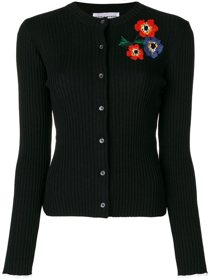 Sonia Rykiel Merino Intarsia Flower Cardigan - Black