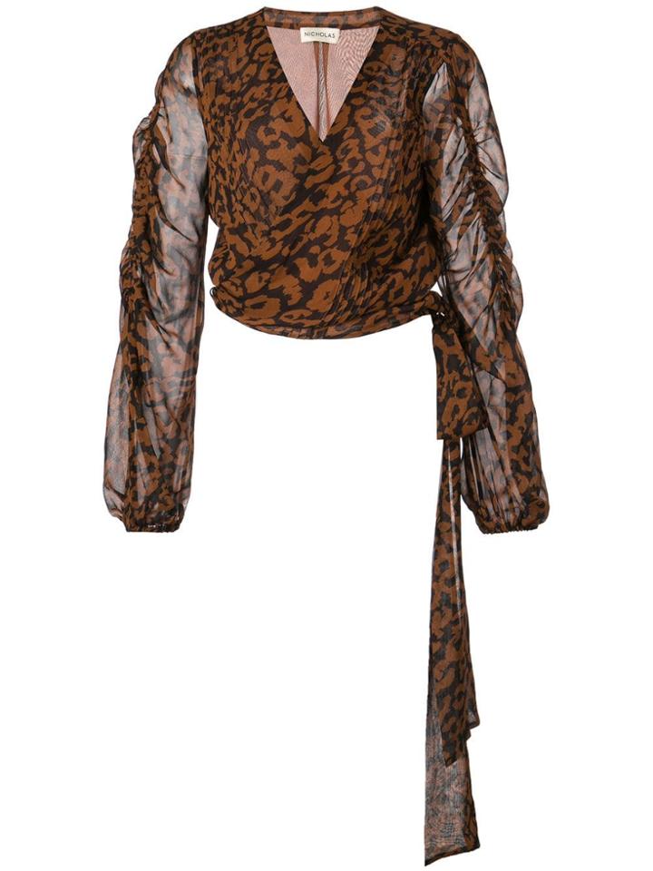 Nicholas Leopard Print Wrap Blouse - Black