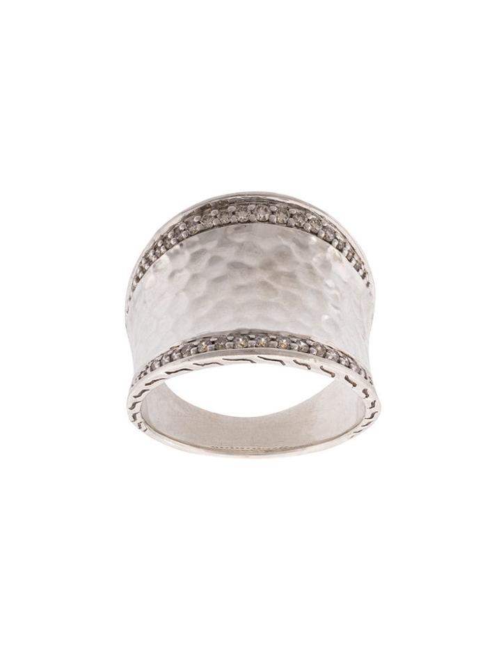 John Hardy Classic Chain Hammered Saddle Diamond Ring - Silver