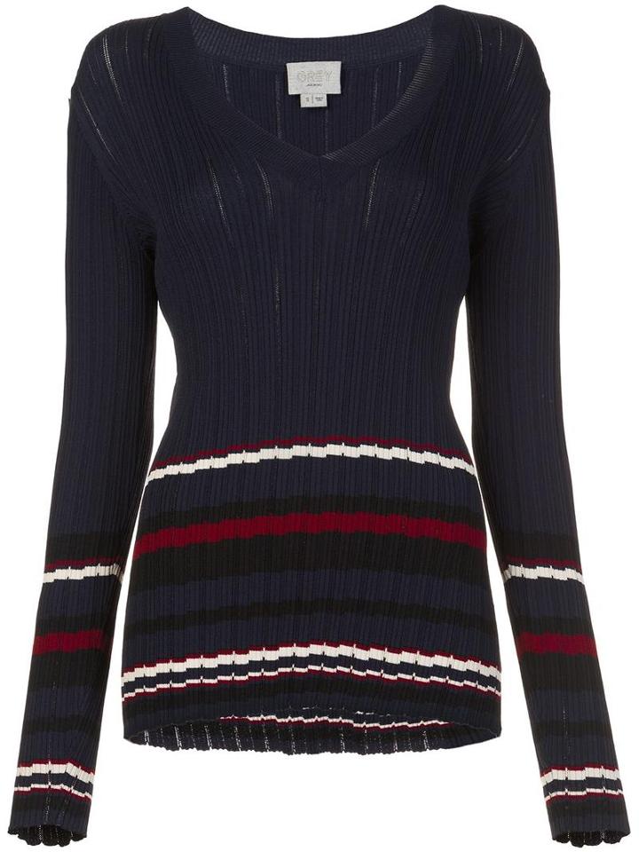 Grey Jason Wu Striped V-neck Jumper, Women's, Size: Medium, Blue, Viscose