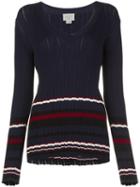 Grey Jason Wu Striped V-neck Jumper, Women's, Size: Medium, Blue, Viscose