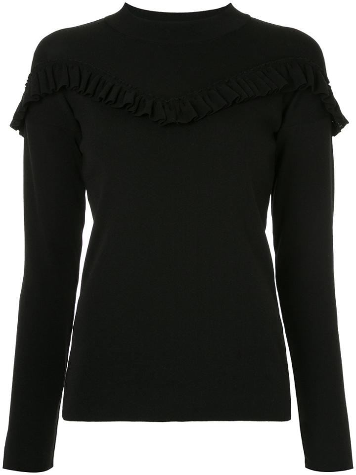 Le Ciel Bleu Ruffle Trim Knitted Top - Black