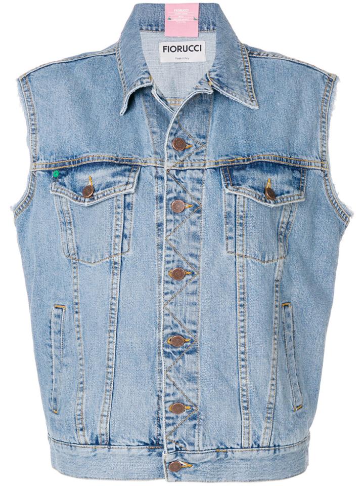 Fiorucci Denim Gilet With Slogan Back - Blue