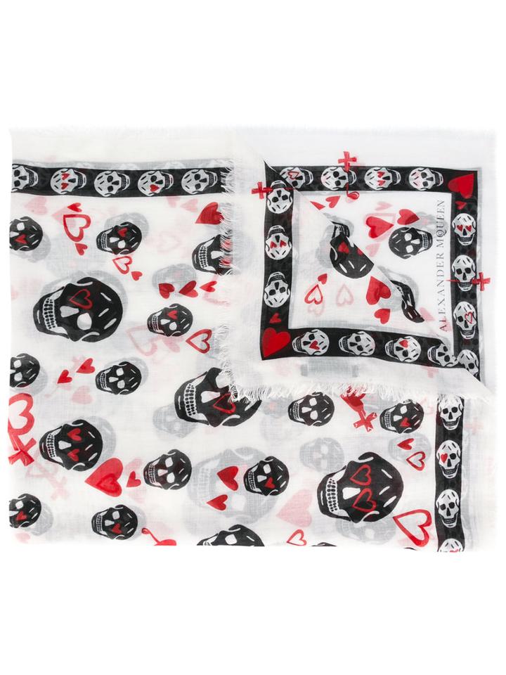 Alexander Mcqueen Skull Print Scarf, Women's, White, Silk/modal