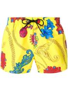Versace Jewel Print Drawstring Swim Shorts - Yellow