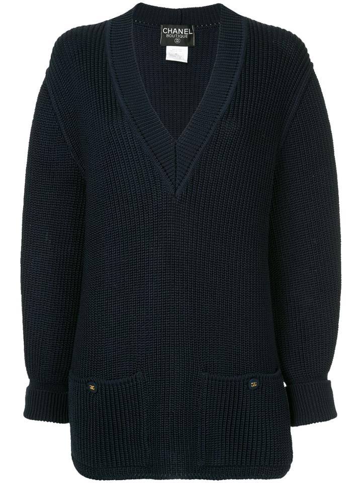 Chanel Pre-owned Long Sleeve Sweater Knitted Cotton Knit - Blue