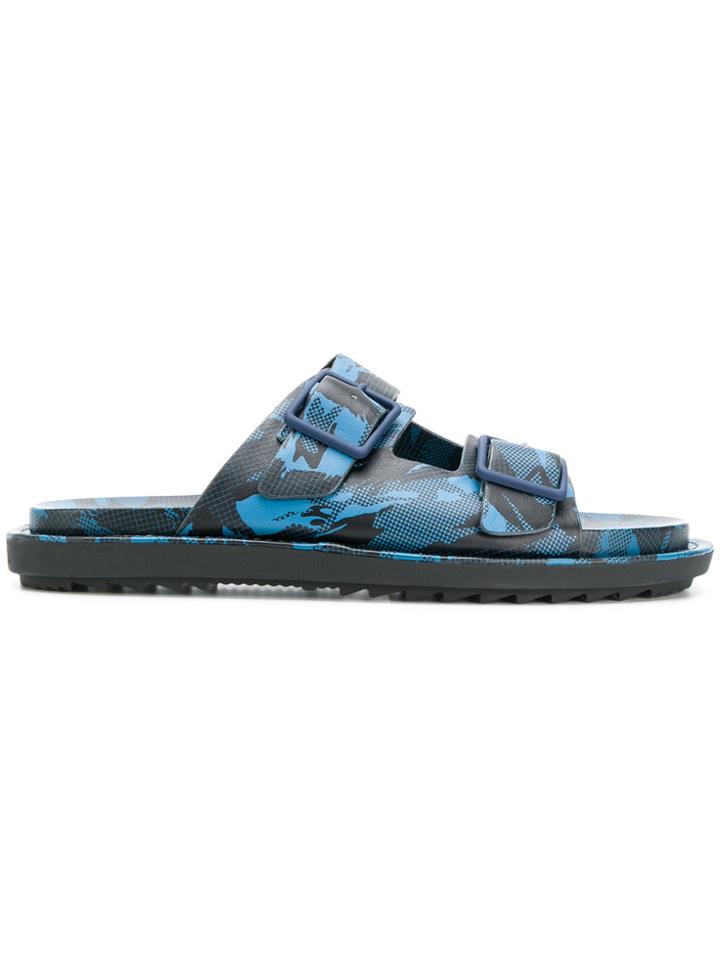 Diesel Camouflage Print Slide Sandals - Blue