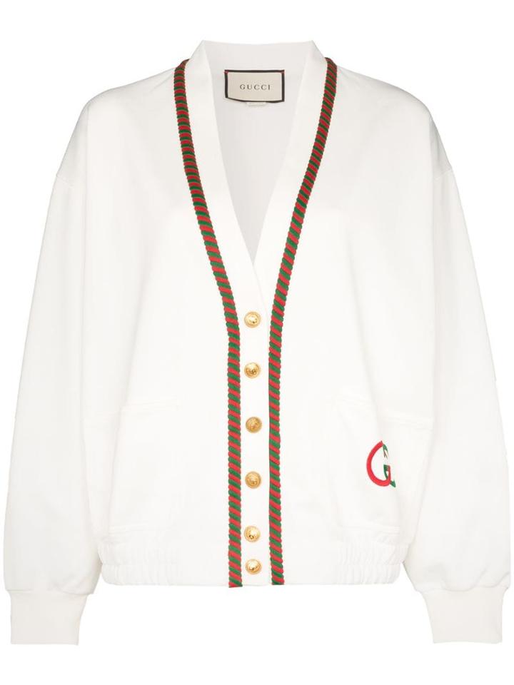 Gucci V-neck Gg Embroidered Cardigan - White
