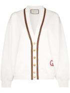 Gucci V-neck Gg Embroidered Cardigan - White