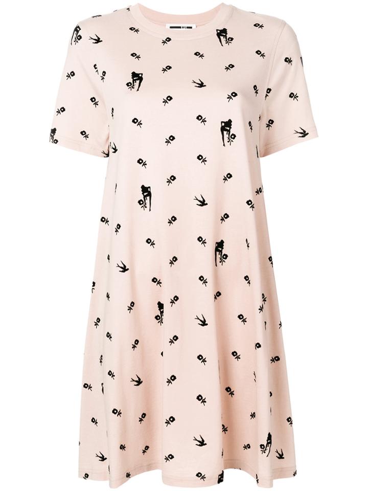 Mcq Alexander Mcqueen Floral And Swallow Print Dress - Nude & Neutrals