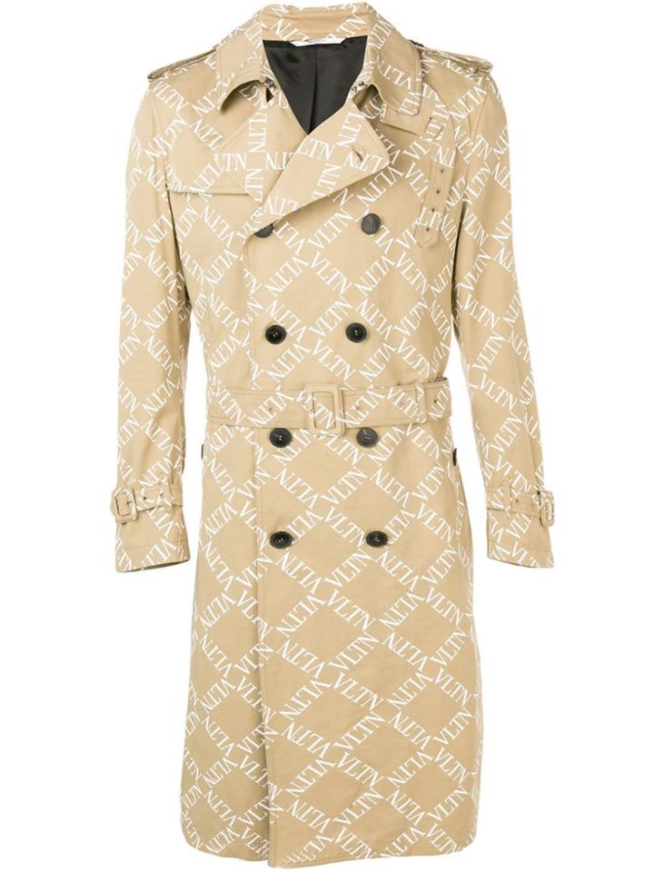Valentino Double-breasted Logo Print Trench Coat - Neutrals