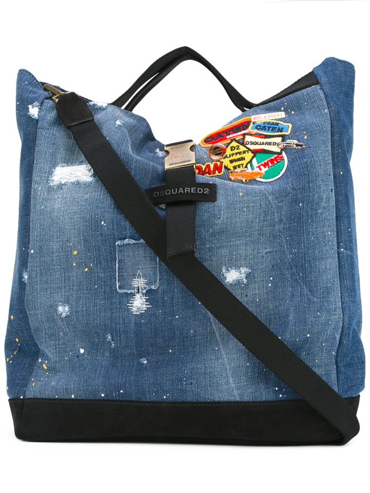 Dsquared2 Denim Patch Tote Bag, Men's, Blue, Cotton/suede
