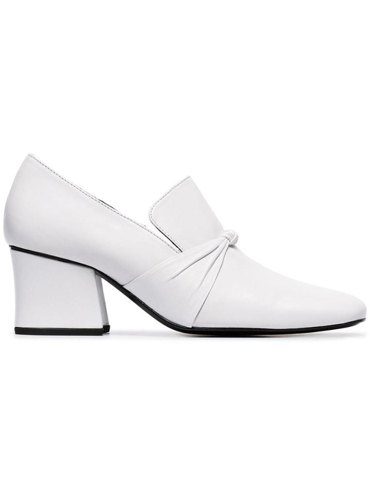 Dorateymur Stewardess 65 Leather Knot Loafer Pumps - White