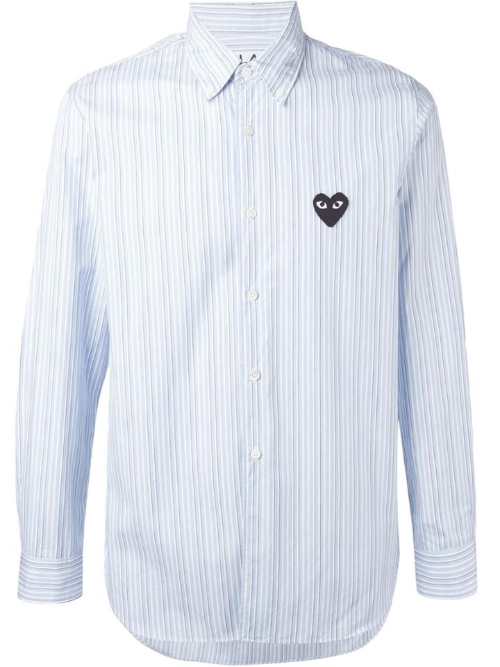 Comme Des Garçons Play Embroidered Heart Striped Shirt - Blue