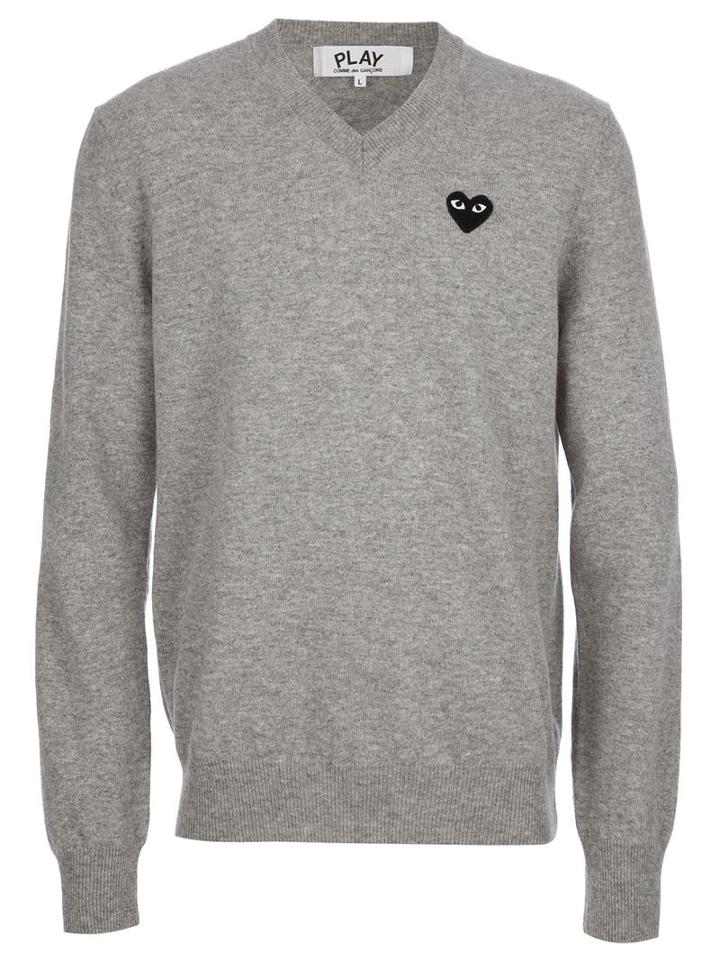 Comme Des Garçons Play Embroidered Heart Jumper, Size: Small, Grey, Wool