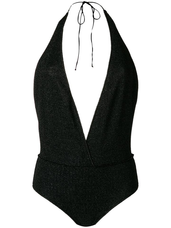 Oseree Plunging V-neck Swimsuit - Black