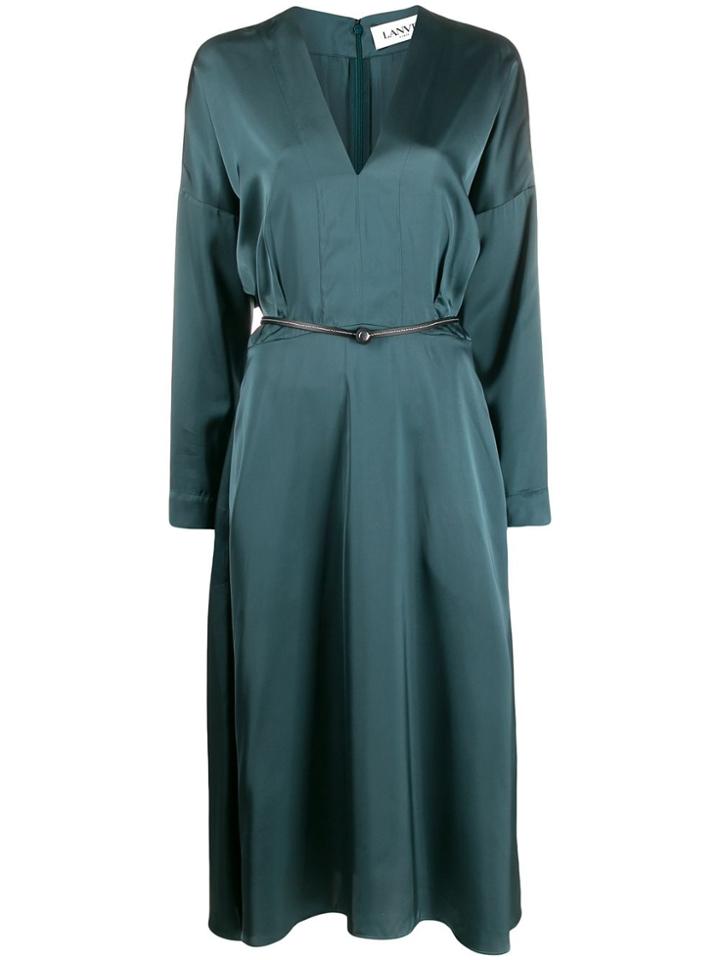 Lanvin V-neck Belted Midi Dress - Blue