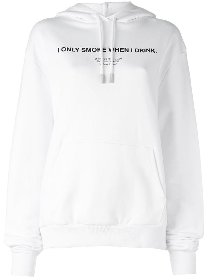 Off-white Printed Hoodie, Women's, Size: Medium, White, Cotton