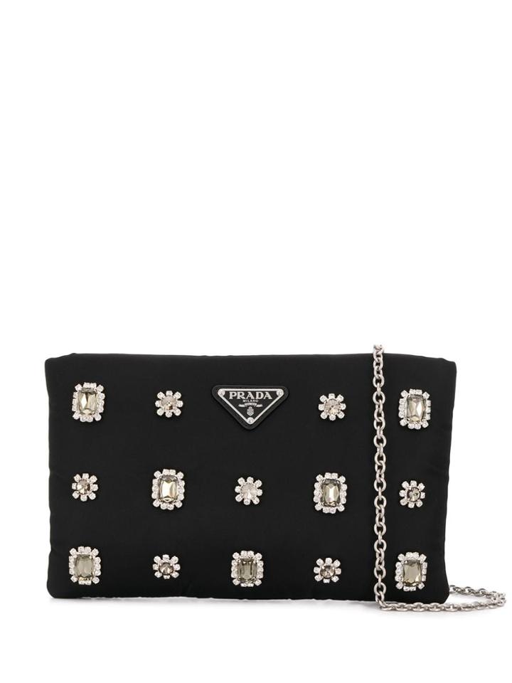 Prada Crystal Embellished Clutch - Black