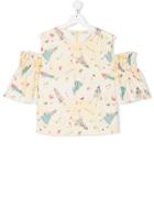 Elisabetta Franchi La Mia Bambina Printed Cold Shoulder Top - Yellow &