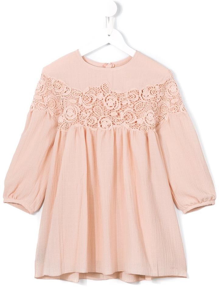 Chloé Kids Macramé Panel Dress, Girl's, Size: 12 Yrs, Pink/purple