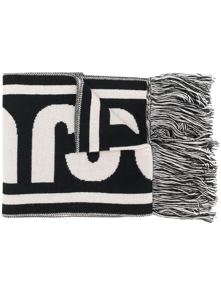 Just Cavalli Fringed Intarsia Scarf - Black