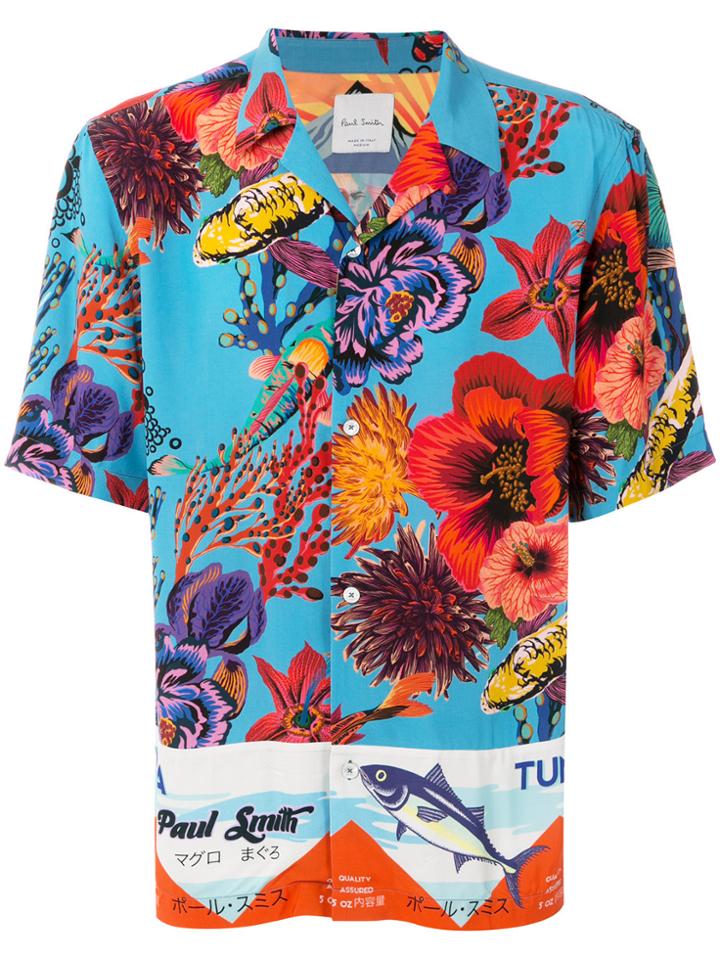 Paul Smith Printed Shortsleeved Shirt - Blue