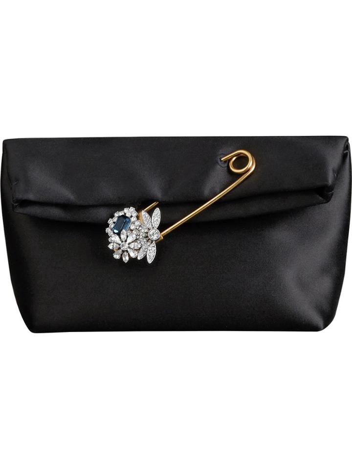 Burberry The Small Pin Clutch In Velvet - Black