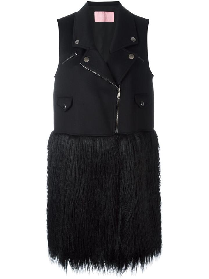 Giamba Fur Hem Vest, Women's, Size: 42, Black, Cotton/polyamide/cupro/virgin Wool