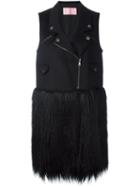 Giamba Fur Hem Vest, Women's, Size: 42, Black, Cotton/polyamide/cupro/virgin Wool