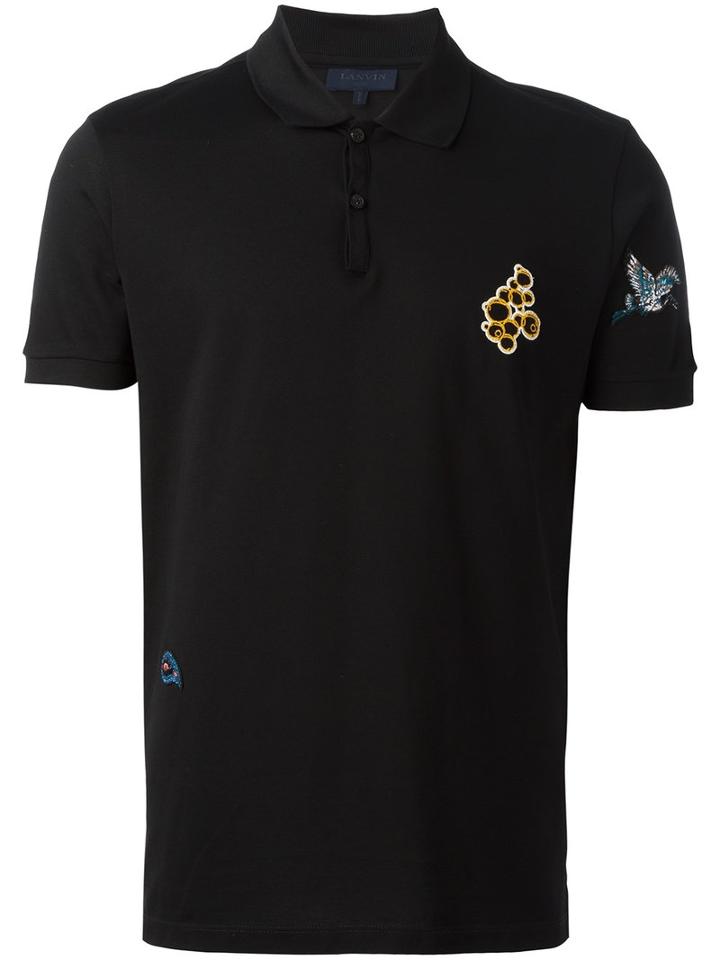 Lanvin Embroidered Patch Polo Shirt, Men's, Size: Xl, Black, Cotton/polyester