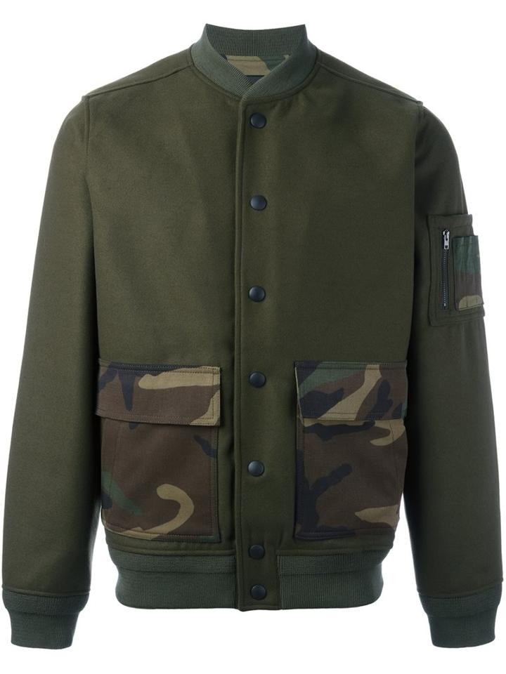 Hydrogen Patch Pocket Bomber Jacket, Men's, Size: Small, Green, Cotton/spandex/elastane