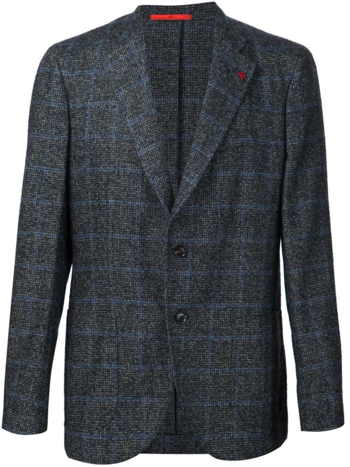 Isaia Checked Blazer, Men's, Size: 50, Grey, Polyamide/wool/alpaca