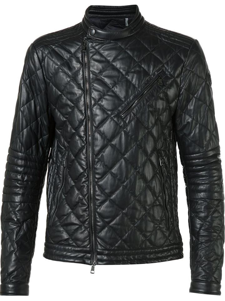 Moncler Biker Style Padded Jacket, Men's, Size: 4, Black, Polyamide/feather Down/lamb Skin/feather