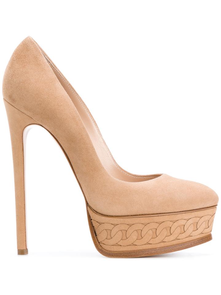 Casadei Chain Pattern Platform Pumps - Nude & Neutrals