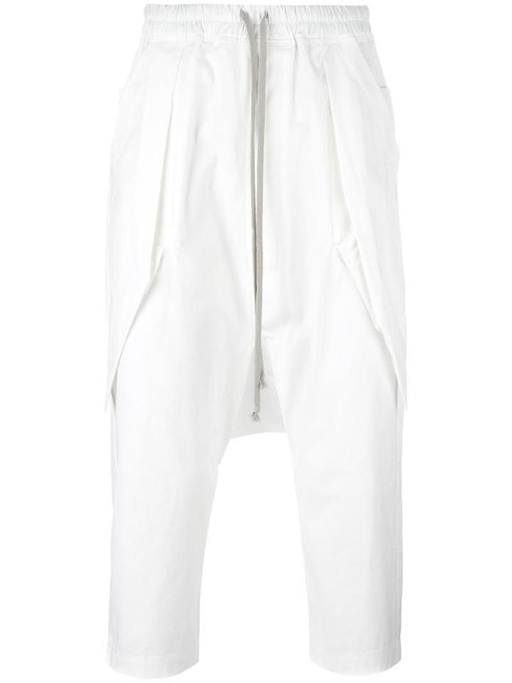 Rick Owens Drop-crotch Cropped Trousers, Men's, Size: 50, White, Cotton/spandex/elastane