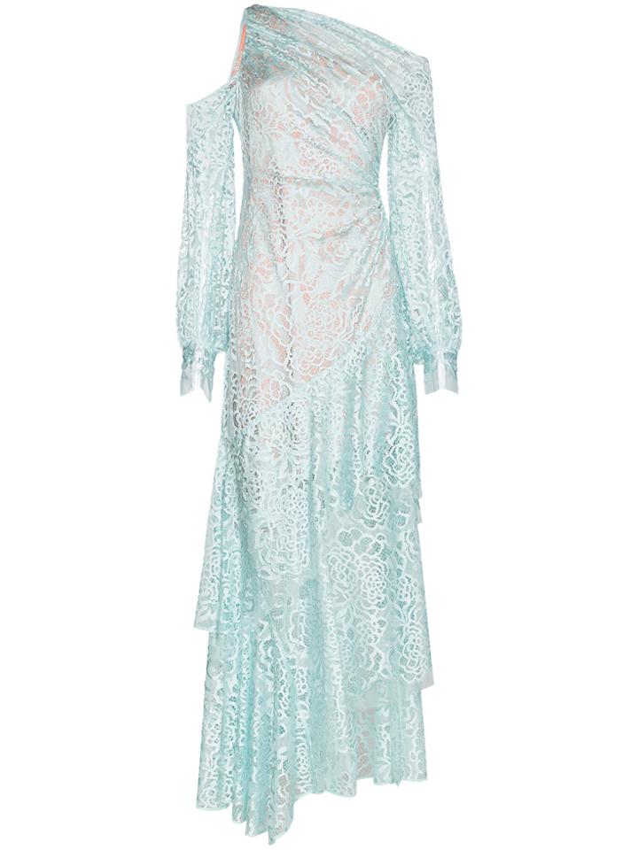 Peter Pilotto Lace Cold-shoulder Asymmetric Dress - Blue