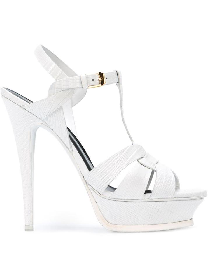 Saint Laurent Tribute Sandals, Women's, Size: 40, White, Calf Leather