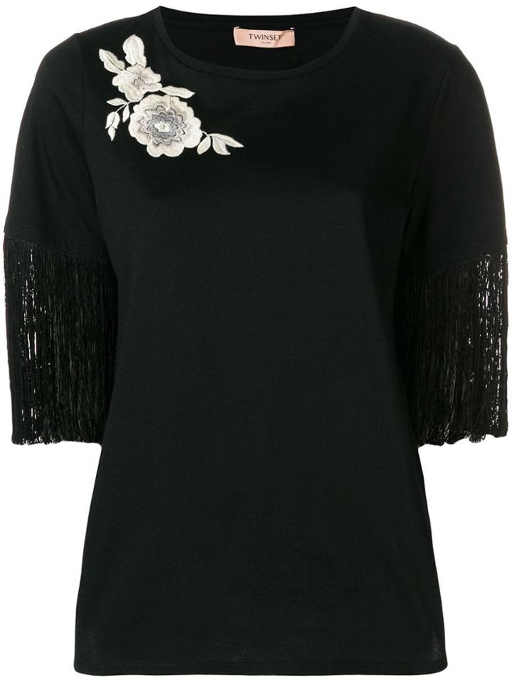 Twin-set Fringed Sleeve T-shirt - Black